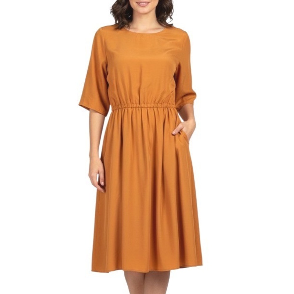 VTG SL FASHIONS Golden Orange CINCH WAIST SHIRT DRESS SHIFT Acetate/Rayon 16